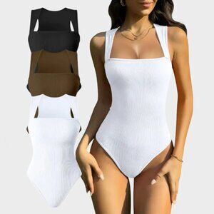 SheCurve® Sleeveless Tummy Control Tank Tops Bodysuits (2 pack/Beige + Black)